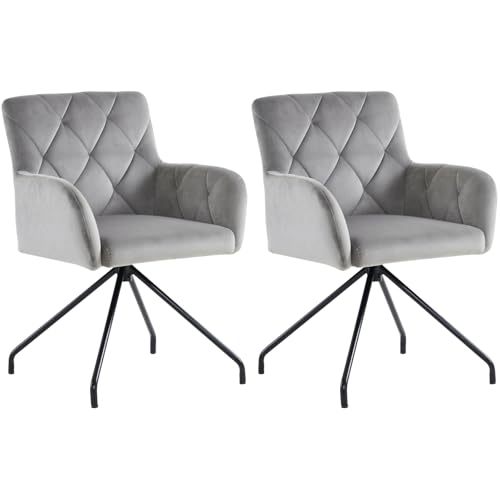 Solisburne Esszimmerstühle 2er-Set, Küchenstühle Esstisch Stühle, Polsterstuhl Wohnzimmerstuhl Sessel, aus Samt, Esstischstühle mit Metallfuß, Moderner Lounge-Stuhl, Hellgrau (2er-Set) von Solisburne