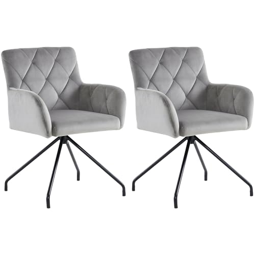 Solisburne Esszimmerstühle 2er Set, Polsterstühle mit Armlehnen,Esszimmer Stuhl mit Metallbeine und Rückenlehne, Küchenstuhl, Sessel aus Samt für Arbeitszimmer, Wohnzimmer, Hellgrau von Solisburne