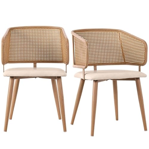 Solisburne Esszimmerstuhl im 2er Set, Polsterstuhl mit PU-Leder Loungesessel mit Rattan-Rückenlehne und Metallbeine, Gepolstert Relaxsessel Ohrensessel für Restaurants, Wohnzimmer und Cafés, Gelb von Solisburne