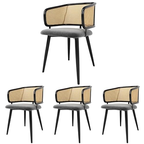 Solisburne Esszimmerstuhl im 4er Set, Polsterstuhl mit Samt-Sitzkissen und Rattan-Rückenlehne, Bequemer Loungesessel im modernen schlichten Design, Stuhl für Wohnzimmer, Restaurants und Cafés von Solisburne