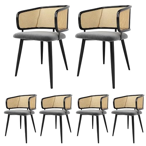 Solisburne Esszimmerstuhl im 6er Set, Polsterstuhl mit Samt-Sitzkissen und Rattan-Rückenlehne, Bequemer Loungesessel im modernen schlichten Design, Stuhl für Wohnzimmer, Restaurants und Cafés von Solisburne