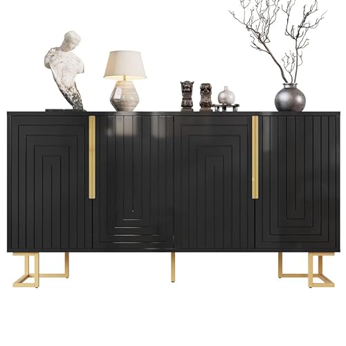 Solisburne Sideboard, Beistellschrank mit 4 Türen Buffetschrank Aufbewahrungsschrank mit goldenen Griffen und Füßen Anrichte für Wohnzimmer, Esszimmer, 152 x 40 x 75 cm, Schwarz von Solisburne