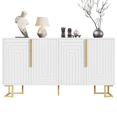 Solisburne Sideboard, Beistellschrank mit 4 Türen Buffetschrank Aufbewahrungsschrank mit goldenen Griffen und Füßen Anrichte für Wohnzimmer, Esszimmer, 152 x 40 x 75 cm, Weiß von Solisburne