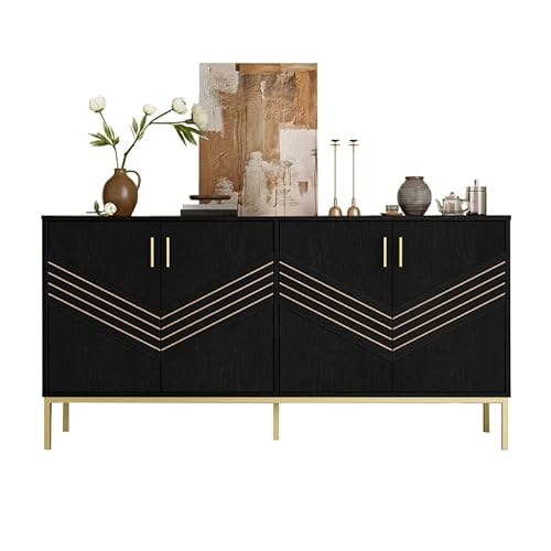 Solisburne Sideboard mit 4 Türen, Kommode für Schlafzimmer Buffetschrank mit 2 Verstellbare Einlegeböden Aufbewahrungs Schrank Küchenschrank Wohnzimmerschrank 160 x 40 x 80 Schwarz Holzoptik von Solisburne