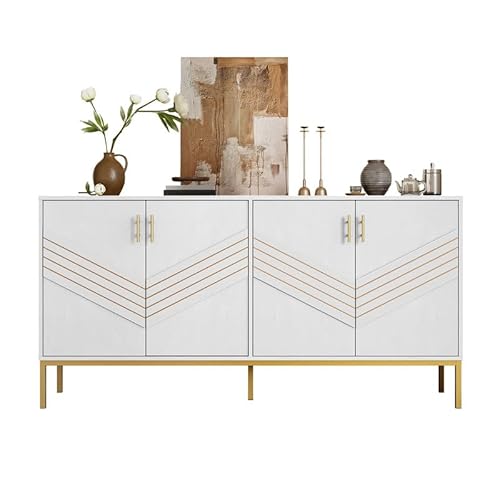Solisburne Sideboard mit 4 Türen, Kommode für Schlafzimmer Buffetschrank mit 2 Verstellbare VEinlegeböden Aufbewahrungs Schrank Küchenschrank Wohnzimmerschrank 160 x 40 x 80 Weiße Holzoptik von Solisburne