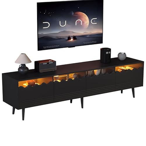 Solisburne TV-Schrank, Fernsehschrank mit 2 Türen und 2 Schubladen Fernsehtisch mit LED und USB TV-Regal mit Gehärtetem Glas für TVs bis zu 75 Zoll Lowboard für Wohnzimmer, Schwarz 176x38x45 Solisburne TV-Schrank, Fernsehschrank mit 2 Türen und 2 Schubladen Fernsehtisch mit LED und USB TV-Regal mit Gehärtetem Glas für TVs bis zu 75 Zoll Lowboard für Wohnzimmer, Schwarz 176x38x45 von Solisburne