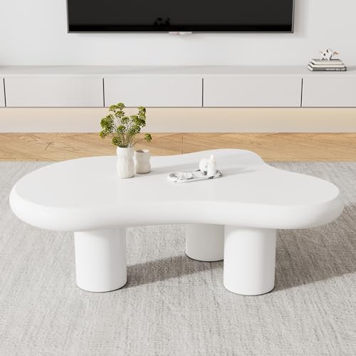 Solisburne Unregelmäßiger Couchtisch，Wolkenform Weiß Kaffeetisch Coffee Table aus MDF das mit Einer feinen Couch Tisch 97×67×32 für Wohnzimmer Büro Schlafzimmer von Solisburne
