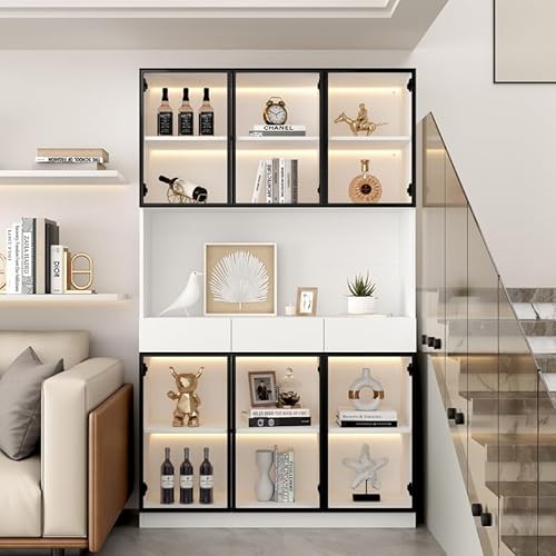 Solisburne Vitrine 200cm, Glasvitrine Stehend mit 6 Türen und 3 Schubladen Glasvitrine mit 16-Farbiger LED Sammlervitrine für Wohnzimmer, Esszimmer, Schlafzimmer, Büro, Gehärtetes Glas, Weiß Solisburne Vitrine 200cm, Glasvitrine Stehend mit 6 Türen und 3 Schubladen Glasvitrine mit 16-Farbiger LED Sammlervitrine für Wohnzimmer, Esszimmer, Schlafzimmer, Büro, Gehärtetes Glas, Weiß von Solisburne