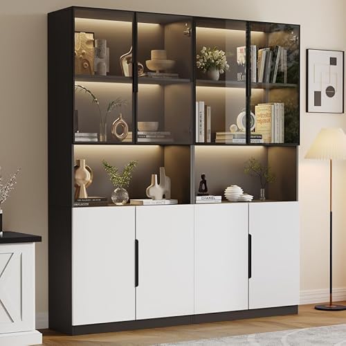 Solisburne Vitrine Set 200cm, Glasvitrine Stehend mit 8 Türen und Verstellbare Fächer Glasvitrine mit LED Sammlervitrine für Wohnzimmer, Schlafzimmer, Büro, Gehärtetes Glas, Weiß - Schwarzer Türrahmen Solisburne Vitrine Set 200cm, Glasvitrine Stehend mit 8 Türen und Verstellbare Fächer Glasvitrine mit LED Sammlervitrine für Wohnzimmer, Schlafzimmer, Büro, Gehärtetes Glas, Weiß - Schwarzer Türrahmen von Solisburne
