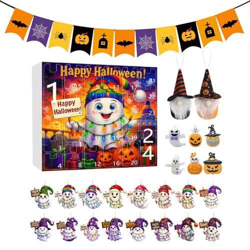 Sollee Halloween-Countdown-Kalender, 24 Tage, Geister-Thema, Halloween-Kalender 2025, 2D-Acrylornament, Baumschmuck für Mädchen, , Kinder, Urlaubsparty von Sollee