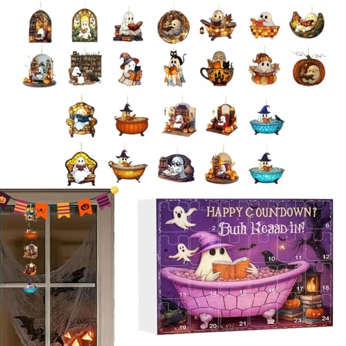 Sollee Halloween Countdown Spielzeug,Halloween -Deko Kalender | Acryl 2D Flachanhänger Deko szene Zubehör Für Baum Familie Wand Fenster Wohnzimmer von Sollee