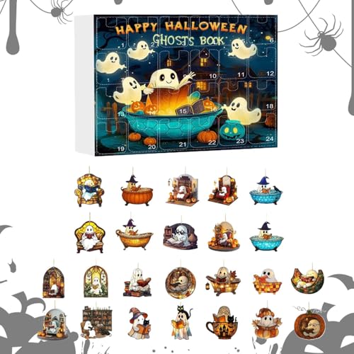 Sollee Halloween Countdown Spielzeug | Halloween -Deko Kalender,Acryl 2D Flachanhänger Deko szene Zubehör Für Baum Familie Wand Fenster Wohnzimmer von Sollee