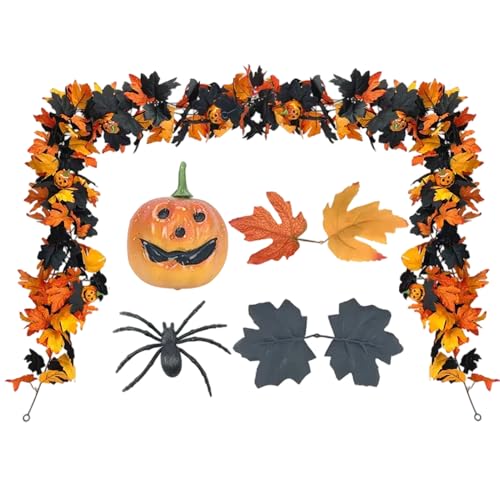 Sollee Halloween-Girlande für den Außenbereich, Kürbis-Halloween-Dekorationen für den Innenbereich, flexible Blätter, Reben, für Kamin, Hof, Tischplatte, Kaminsims, Fenster, , Tür von Sollee