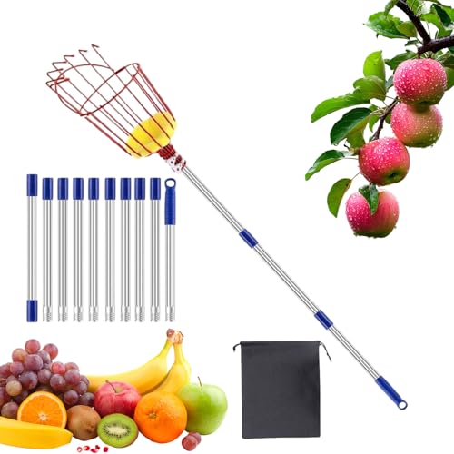 Sollee Obstpflücker Stange mit Korb,4 M Avocadopflücker Mit Ausziehbarem Griff Und Erntekorb | Tragbares Pflückwerkzeug für Garten Farm Obstgarten Orange von Sollee