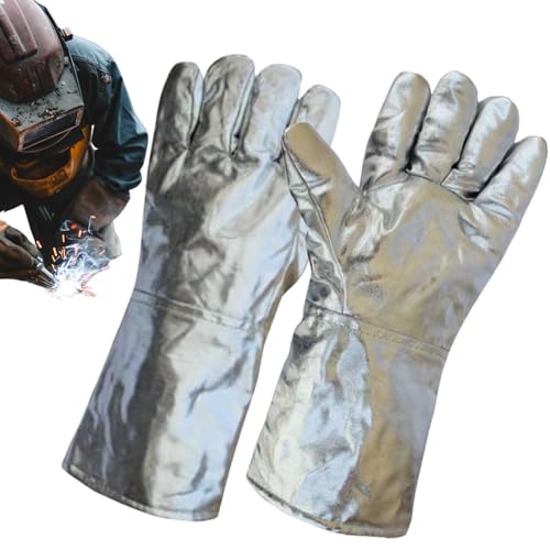 Sollee Thermisch Isolierte Handschuhe | Aluminiumfolie Hitzeschutzhandschuhe für Gießarbeiten | Schmelzofenfäustlinge Für Metallgießerei Glasverarbeitung Gastronomie Stahl von Sollee