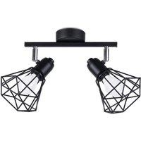 Deckenstrahler 2-flammig Schwarz Metall Käfig Schirm von Sollux