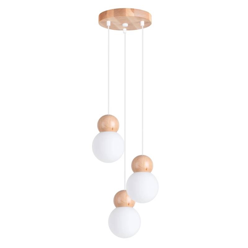 Sollux Lighting Hängeleuchte Pekka 3P Weiß/Naturfarbenes Holz von Sollux