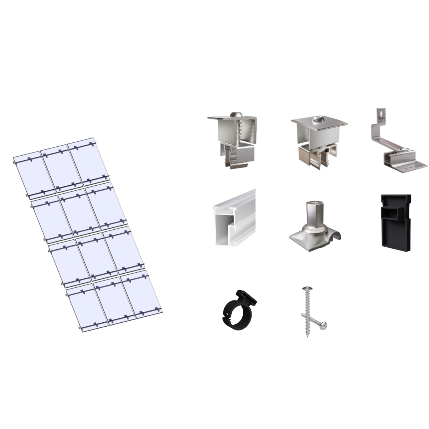 SolMount Montageset Schrägdach 12 Module Anordnung 3 Module nebeneinander und 4 Module untereinander Aluminium Natur SolMount Montageset Schrägdach 12 Module Anordnung 3 Module nebeneinander und 4 Module untereinander Aluminium Natur von Solmount