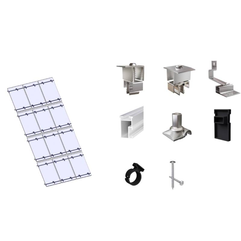 SolMount Montageset Schrägdach 12 Module Anordnung 3 Module nebeneinander und 4 Module untereinander Aluminium Natur von Solmount