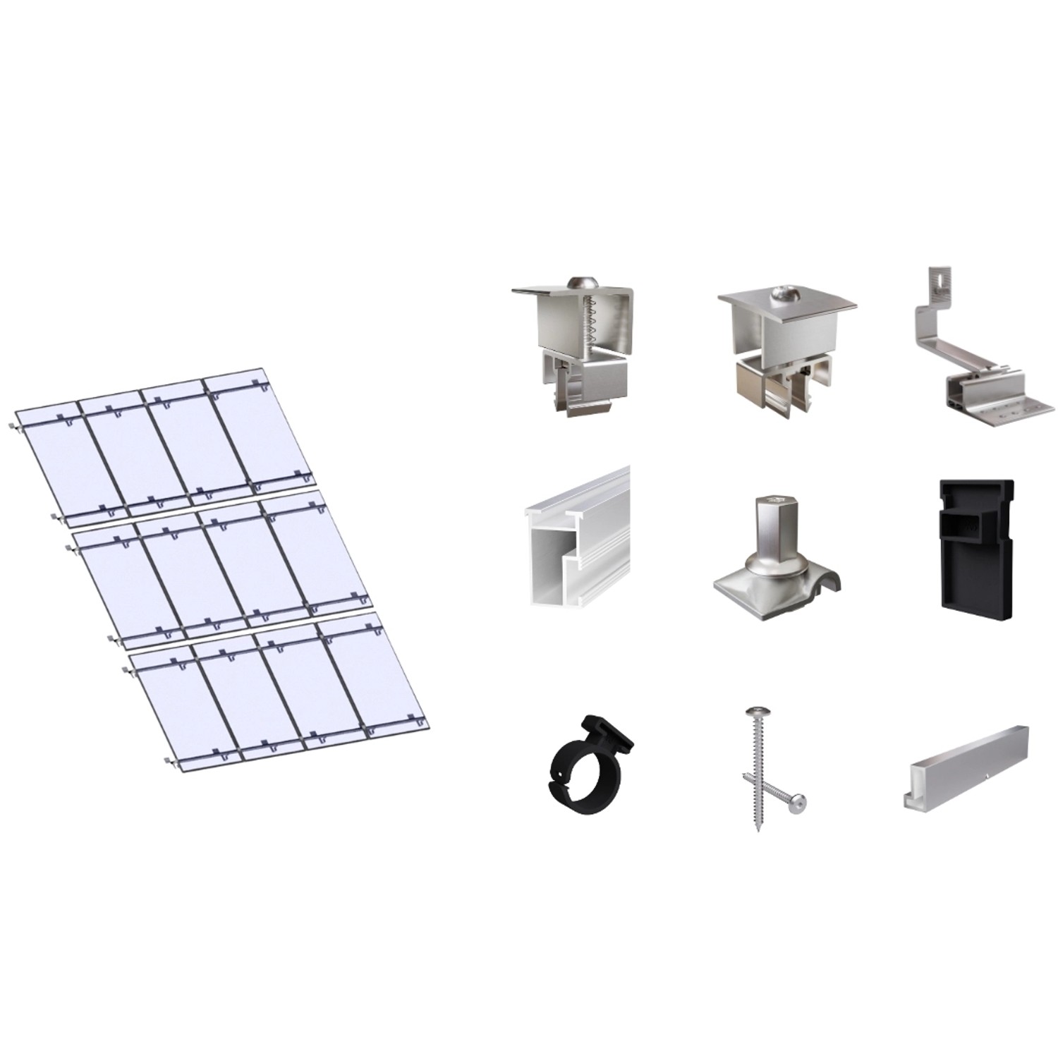 SolMount Montageset Schrägdach 12 Module Anordnung 4 Module nebeneinander und 3 Module untereinander Aluminium Natur SolMount Montageset Schrägdach 12 Module Anordnung 4 Module nebeneinander und 3 Module untereinander Aluminium Natur von Solmount