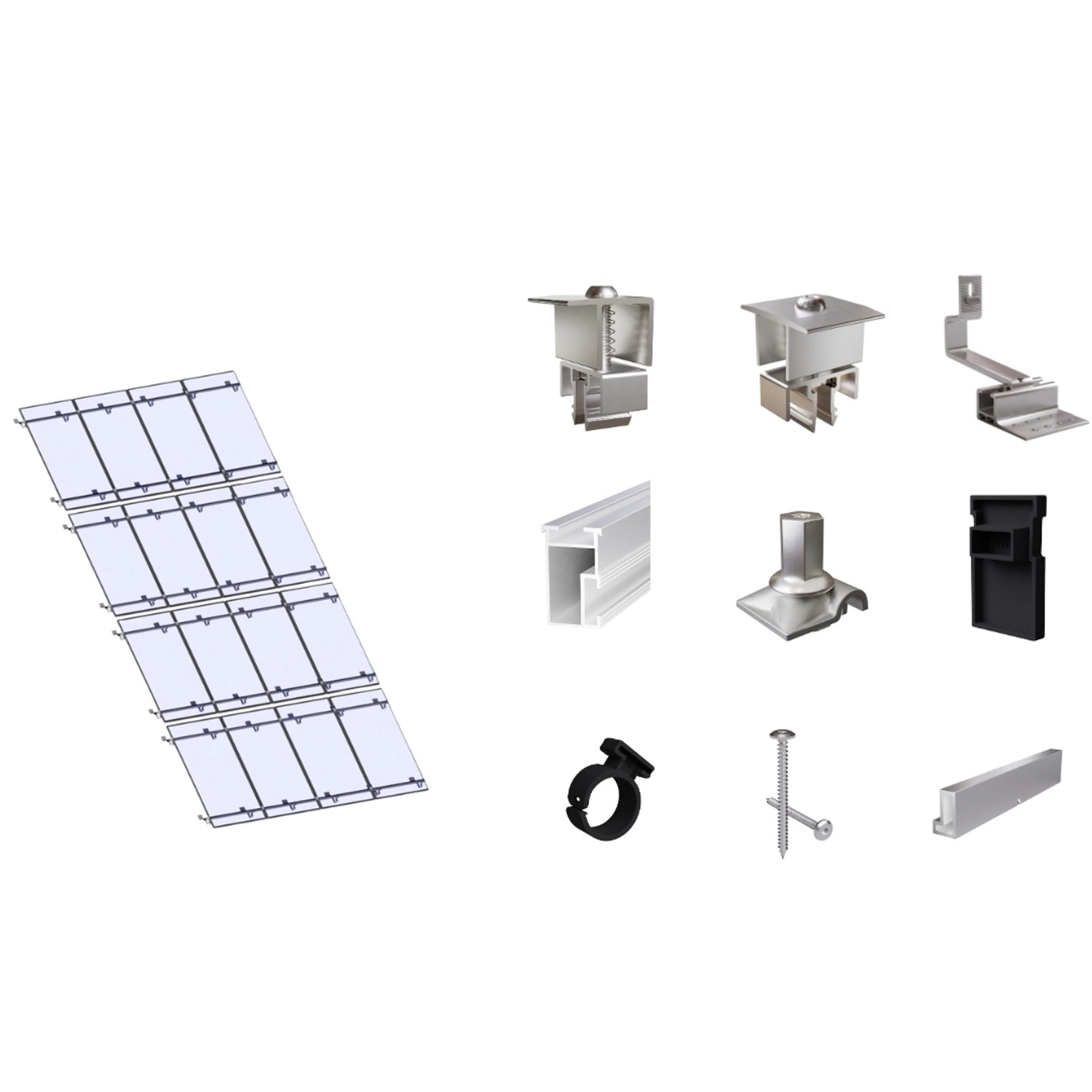 SolMount Montageset Schrägdach 16 Module Anordnung 4 Module nebeneinander und 4 Module untereinander Aluminium Natur SolMount Montageset Schrägdach 16 Module Anordnung 4 Module nebeneinander und 4 Module untereinander Aluminium Natur von Solmount