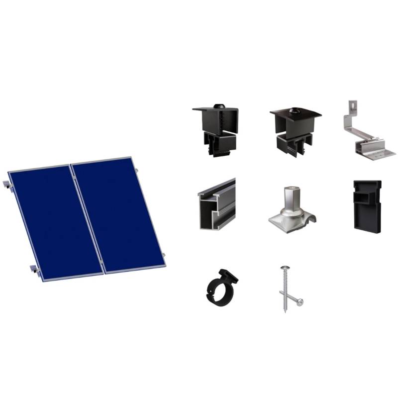 SolMount Montageset Schrägdach 2 Module nebeneinander Schwarz Eloxiert von Solmount