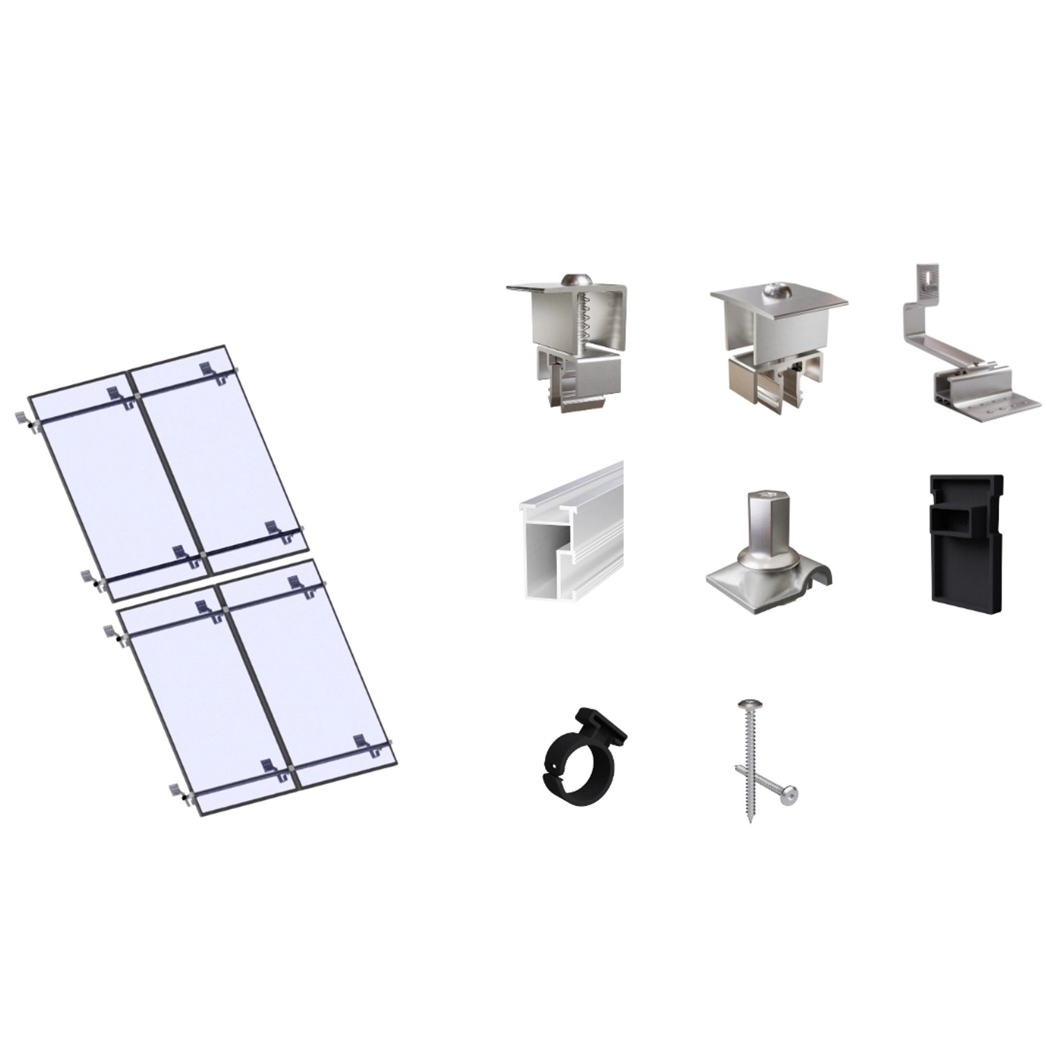 SolMount Montageset Schrägdach 4 Module Anordnung 2 Module nebeneinander und 2 Module untereinander Aluminium Natur SolMount Montageset Schrägdach 4 Module Anordnung 2 Module nebeneinander und 2 Module untereinander Aluminium Natur von Solmount