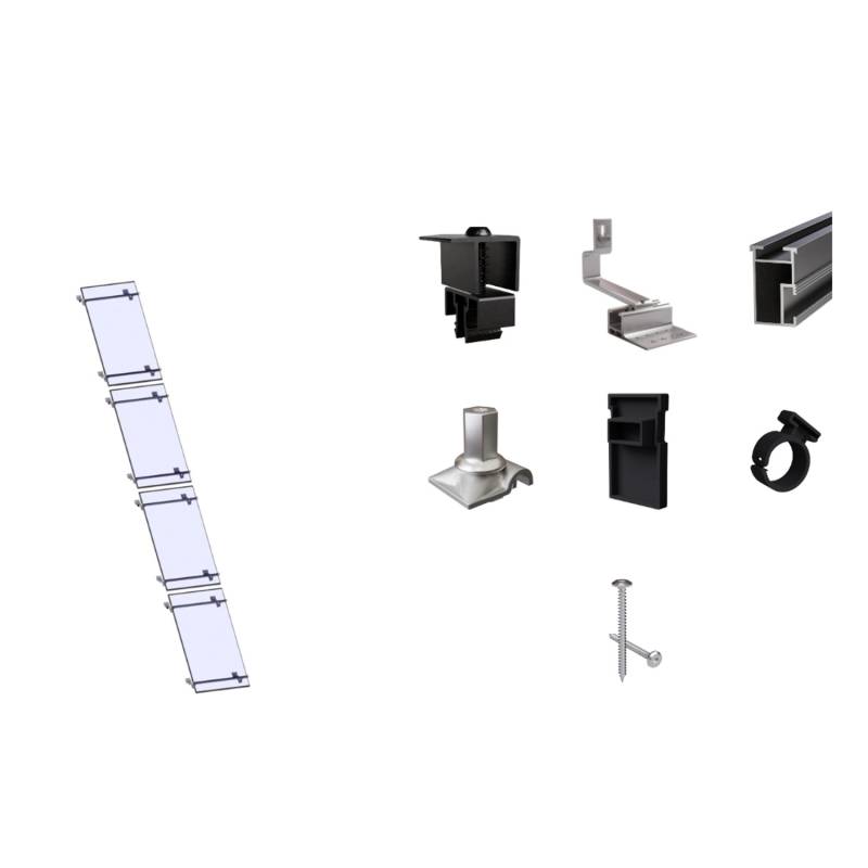 SolMount Montageset Schrägdach 4 Module untereinander Schwarz Eloxiert von Solmount