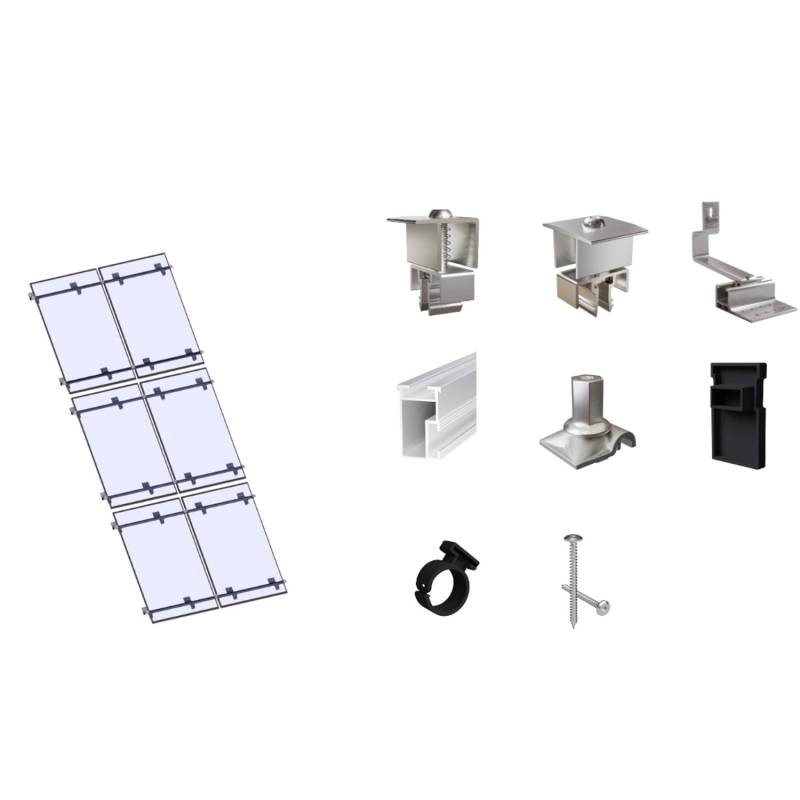 SolMount Montageset Schrägdach 6 Module Anordnung 2 Module nebeneinander und 3 Module untereinander Aluminium Natur von Solmount