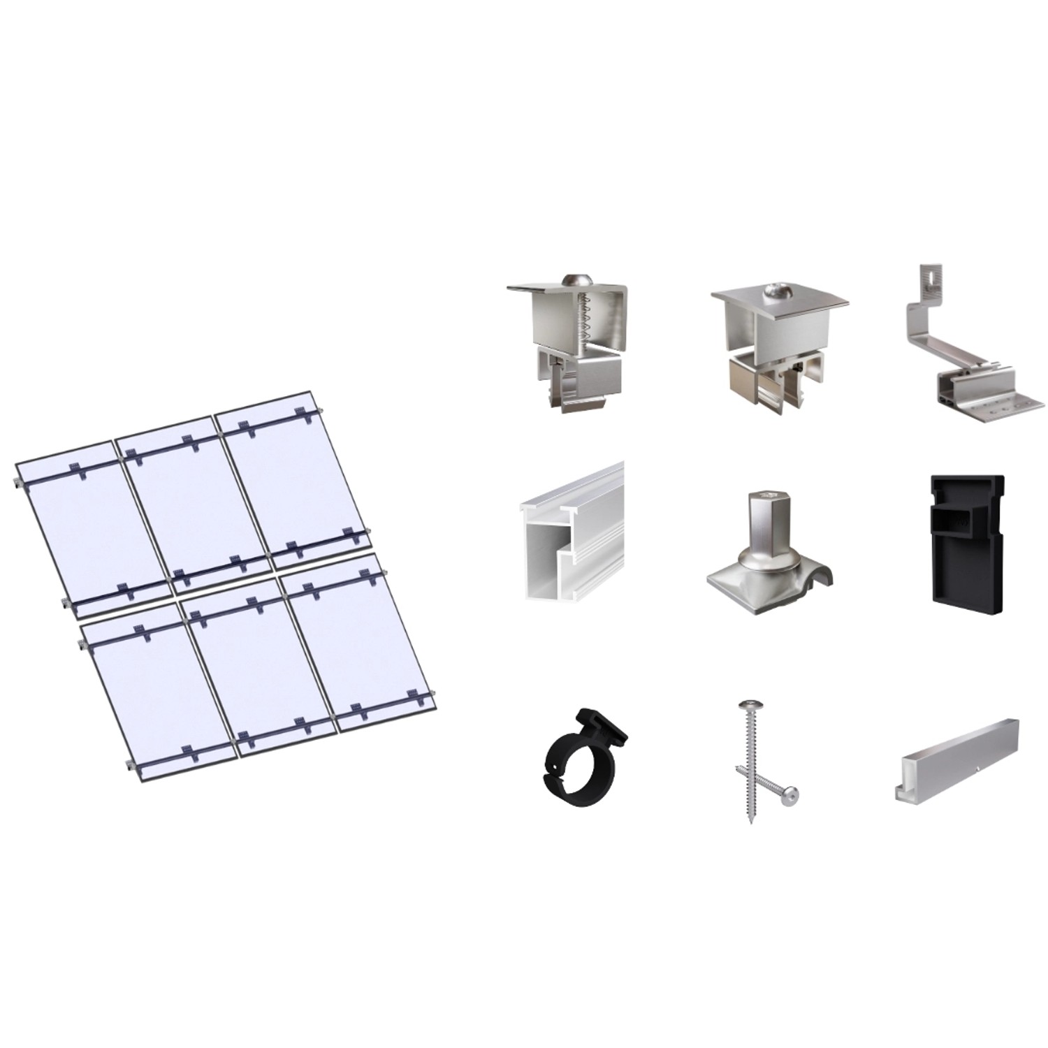SolMount Montageset Schrägdach 6 Module Anordnung 3 Module nebeneinander und 2 Module untereinander Aluminium Natur SolMount Montageset Schrägdach 6 Module Anordnung 3 Module nebeneinander und 2 Module untereinander Aluminium Natur von Solmount