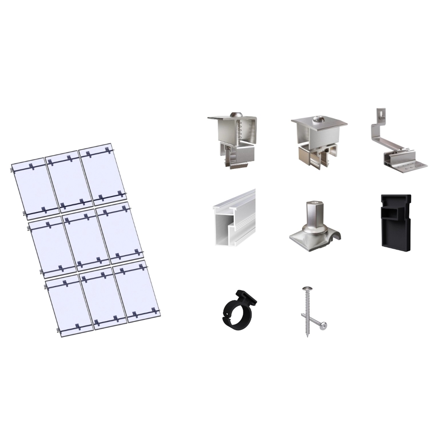 SolMount Montageset Schrägdach 9 Module Anordnung 3 Module nebeneinander und 3 Module untereinander Aluminium Natur SolMount Montageset Schrägdach 9 Module Anordnung 3 Module nebeneinander und 3 Module untereinander Aluminium Natur von Solmount