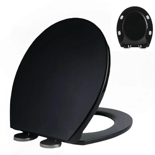 WC Sitz mit Absenkautomatik, Toilettendeckel Schwarz, Klobrille mit Absenkautomatik, Klodeckel Schwarz, WC Deckel Oval, Toilettensitze, Toilettenbrille Soft Close, Klositz (schwarz) von Solng Aldoih