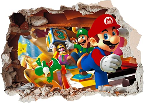 Gedruckter Vinyl-Aufkleber fürs Kinderzimmer, Super Mario Brothers, Loch in der Wand, 3D-Smash (SS40014), Extra Large 800 x 575mm von Solo Signs UK