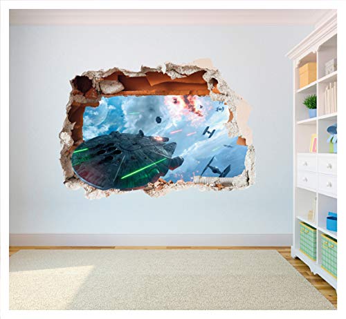 Star Wars Millenium Falcon Hole in Wall – 3D Smash Art gedruckter Vinyl-Aufkleber (Supersize 1200 x 850 mm) von Solo Signs UK