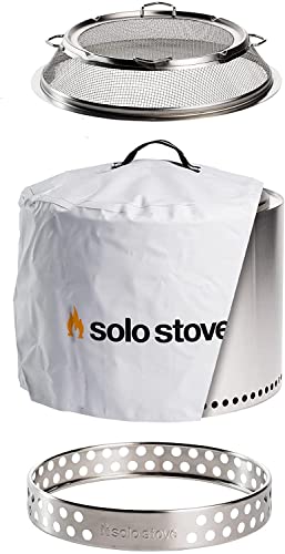 Solo Stove Feuerschale „Bonfire“ - Outdoor-Kamin aus Edelstahl, rauchfrei - Set mit Standfuß, Funkenschutz & Schutzhülle - Tragbare Feuerstelle für Terrasse, Garten - ⌀ 49,5 cm, Höhe 44,5cm von Solo Stove