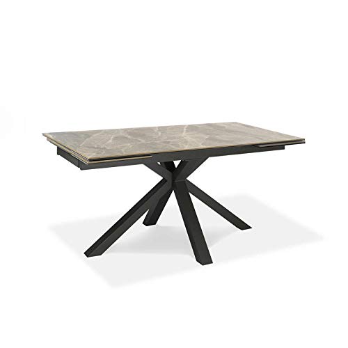 Sololed Ausziehbarer Tisch von 160 cm bis 240 cm, moderner Esszimmer mit zwei Verlängerungen aus Keramik auf gehärtetem Glas und Beinen aus Metall (Anthrazit) von Sololed