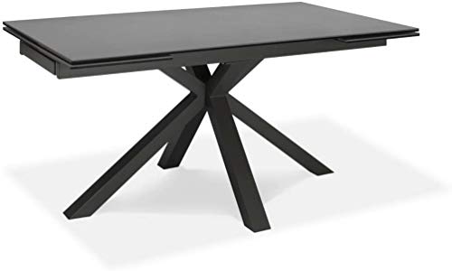 Ausziehbarer Tisch von 160 cm auf 240 cm, modern, für Esszimmer, mit zwei Verlängerungen aus Keramik auf gehärtetem Glas und Beinen aus Metall (Graphitgrau) von Sololed