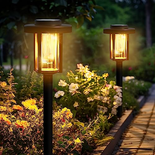Solpex Solarlampen für Außen, 2 Stück LED Solar Gartenbeleuchtung, wasserdichte solarbetriebene Wegbeleuchtung für Garten, Terrasse, Landschaft, Gehweg, warmweiß von Solpex