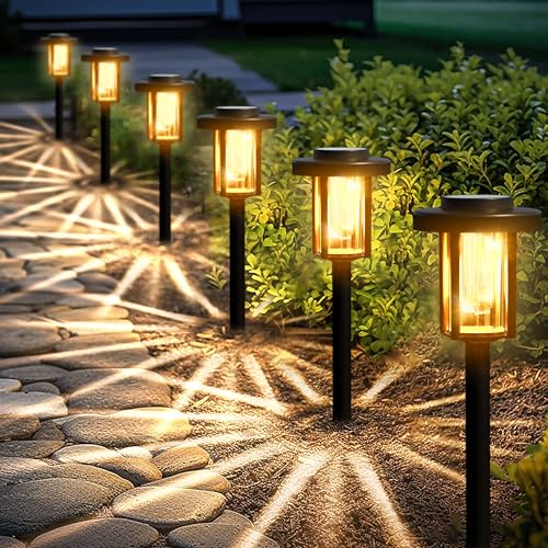 Solpex Solarlampen für Außen, 6 Stück LED Solar Gartenbeleuchtung, wasserdichte solarbetriebene Wegbeleuchtung für Garten, Terrasse, Landschaft, Gehweg, warmweiß von Solpex