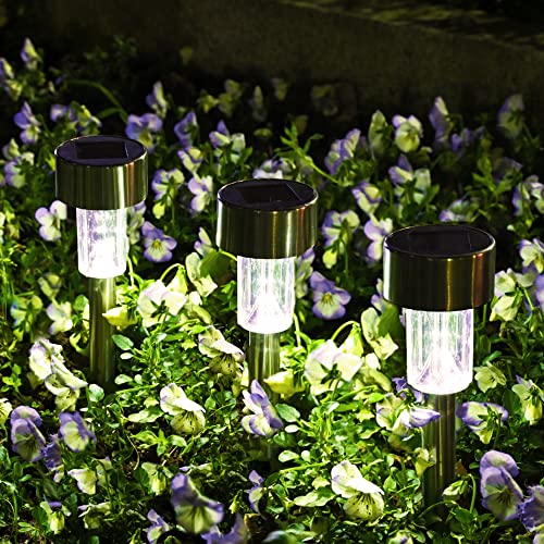 Solpex Solarlampen für Außen, Wegleuchten, 12 Stück, Garten, LED, Solarleuchten für Terrasse, Rasen, Hof, Auffahrt, Gehweg (Edelstahl) Traditionell Kaltweiß von Solpex