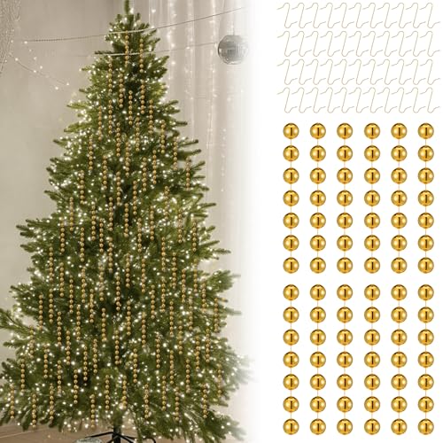 Solsew 50er-Set Weihnachtsperlen für Weihnachtsbaumschmuck, hängende Kunststoff-Tropfen mit Haken für Tafelaufsätze, Heimdekoration für Weihnachtsbaum, Partyzubehör, Kronleuchter-Dekorationen (Gold) von Solsew