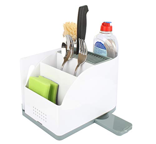 SEECODE 20176-5in1 Küchen Tool Organizer, Kitchen Organisator aus Kunststoff, Ordnungshelfer für Spüle & Küche, Universal Messerblock, für Besteck & Küchenhelfer, Spülmaschinen geeignet, Weiß/Grau von Seecode