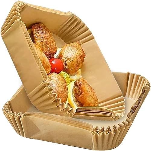 Solutra Backpapier für Heißluftfritteuse 200 Stück, Quadrat Backpapier Airfryer Zubehör 20cm, Air Fryer Baking Paper für Airfryer, Backofen, Mikrowelle von Solutra