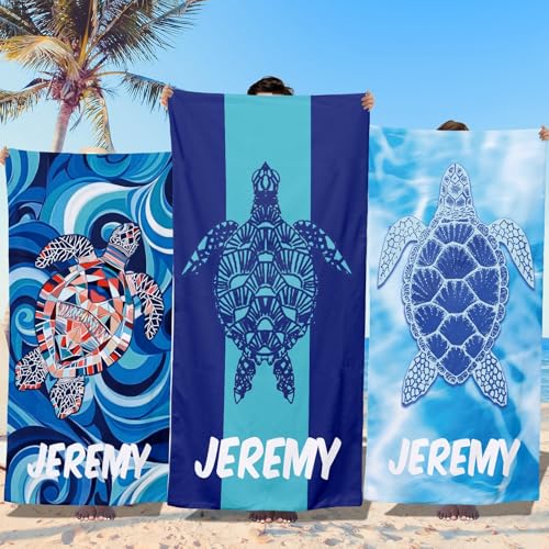 Solutra Personalisiert Strandtuch Badetuch mit Namen, Mikrofaser Handtuch Personalisiert Geschenke, Schnell Trocknendes Leichtes Strandhandtuch für Erwachsene Kinder(Schildkröte B) von Solutra