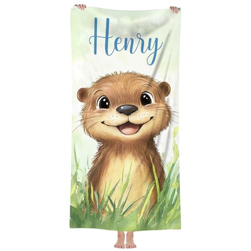 Solutra Personalisiert Strandtuch Badetuch mit Namen, Mikrofaser Handtuch Personalisiert Geschenke, Schnell Trocknendes Leichtes Strandhandtuch für Erwachsene Kinder (Braunbär) von Solutra