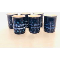 Set Aus 6 Keramiktrinkbecher in Der Farbe Blau Weiß, Handarbeit von SolveigsStudio