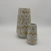 xl Hutschenreuther Glossy Porcelain Vase Duo 27cm +15cm 70S Vintage Gold von SolveigsStudio