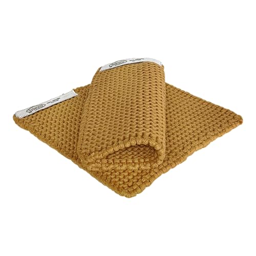 Dänische Strick-Topflappen/heiße Pads aus dicker 100 % zertifizierter Bio-Baumwolle, dänisches Design, hergestellt in Indien (Ocker Bio) von Solwang