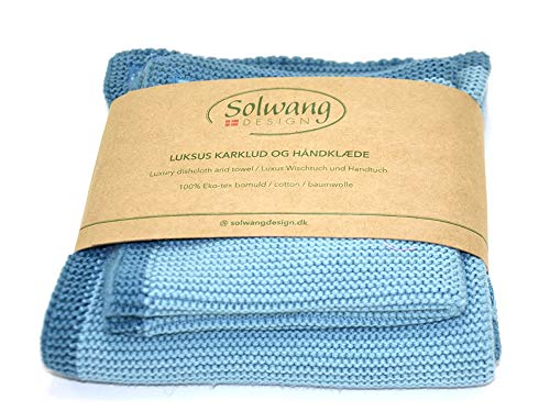 Solwang Frame Azur BLAU 2er Set Wischtuch und Handtuch ÖKO TEX Baumwolle von Solwang