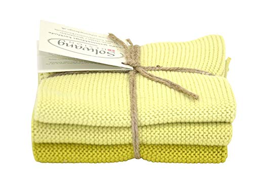 Solwang Putzlappen 3er Set, gestrickte Wischtücher aus Baumwolle (Frühlingsgrün Kombi) von Solwang